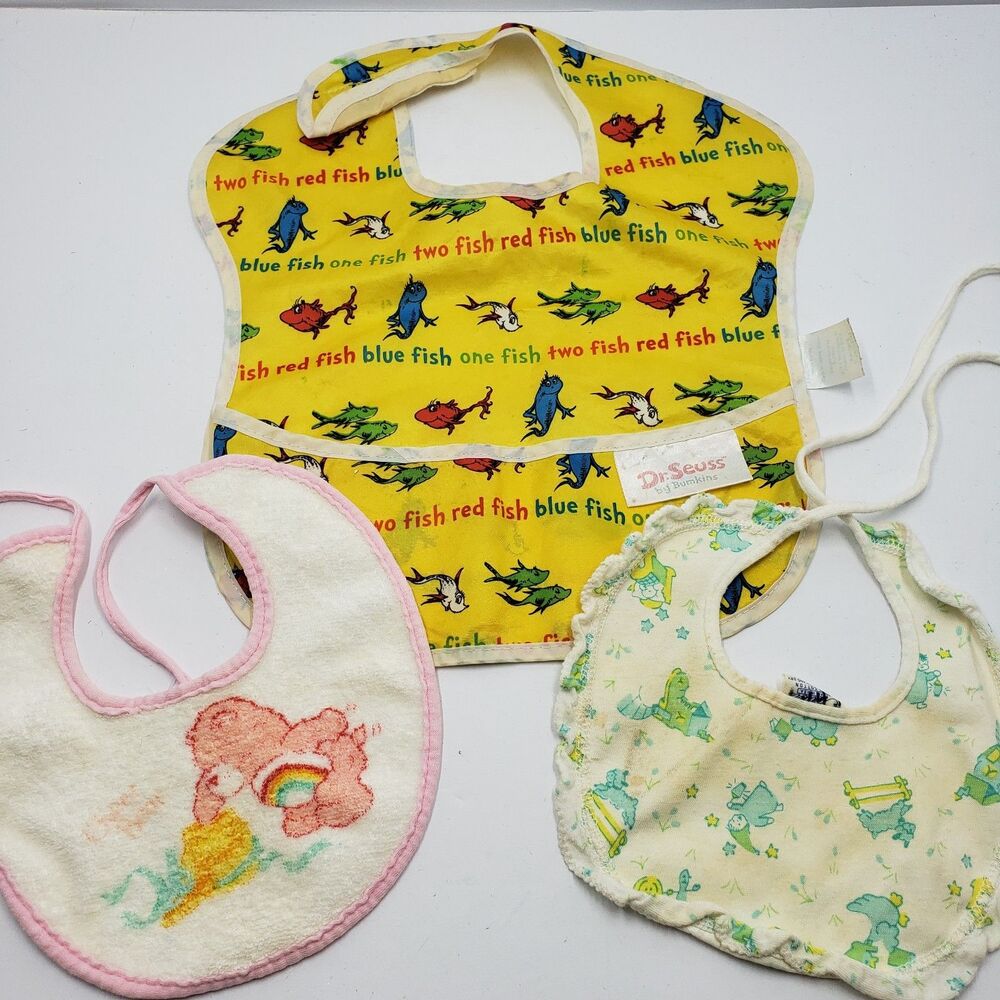 Vintage Baby Bibs Care Bears Dr Suess USA Made Lot of 3
